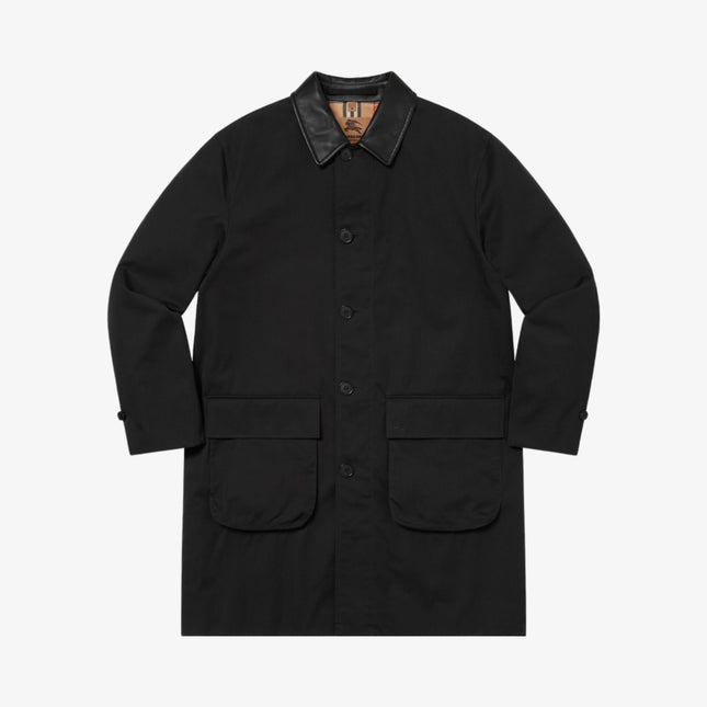 Supreme x Burberry Leather Collar Trench Black (SS22) - SOLE SERIOUSS (1)