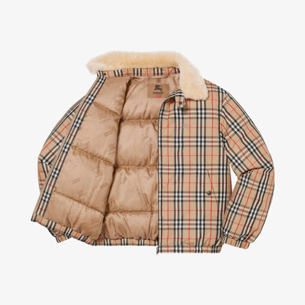 Supreme x Burberry Shearling Collar Down Puffer Jacket Beige (SS22) - SOLE SERIOUSS (2)