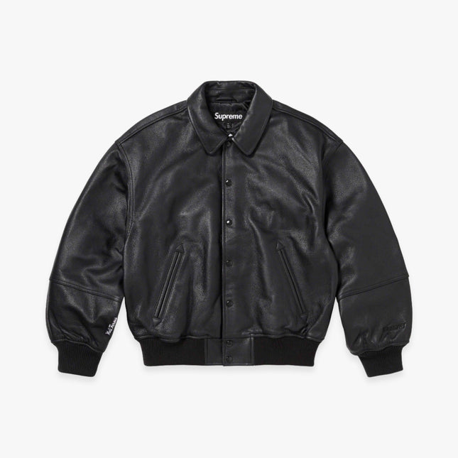 Supreme x GORE-TEX Infinium Windstopper Leather Varsity Jacket Black (FW23) - SOLE SERIOUSS (1)