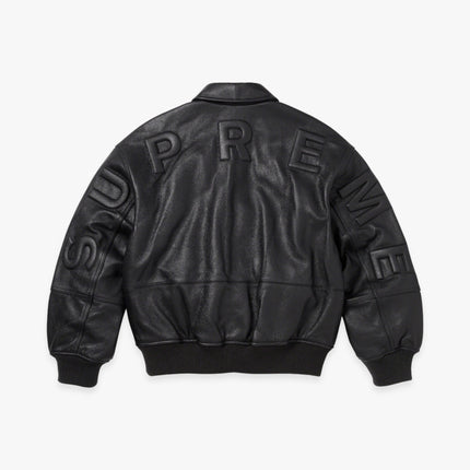 Supreme x GORE-TEX Infinium Windstopper Leather Varsity Jacket Black (FW23) - SOLE SERIOUSS (2)