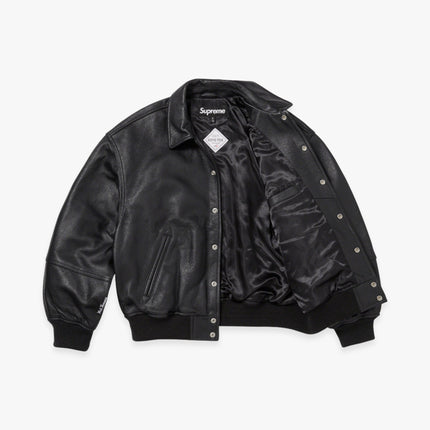 Supreme x GORE-TEX Infinium Windstopper Leather Varsity Jacket Black (FW23) - SOLE SERIOUSS (3)