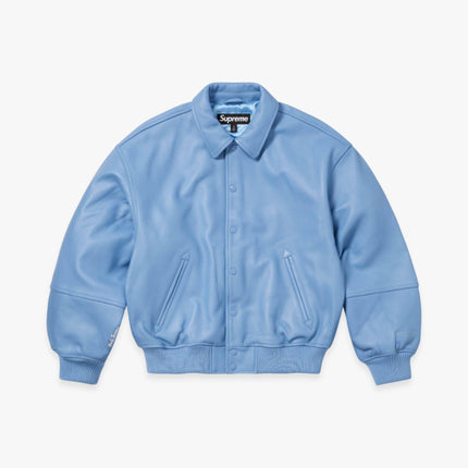 Supreme x GORE-TEX Infinium Windstopper Leather Varsity Jacket Light Blue (FW23) - SOLE SERIOUSS (1)