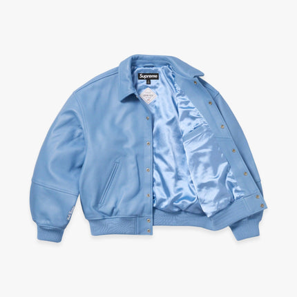 Supreme x GORE-TEX Infinium Windstopper Leather Varsity Jacket Light Blue (FW23) - SOLE SERIOUSS (2)