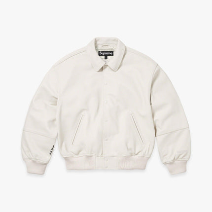 Supreme x GORE-TEX Infinium Windstopper Leather Varsity Jacket White (FW23) - SOLE SERIOUSS (1)