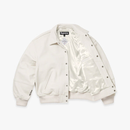 Supreme x GORE-TEX Infinium Windstopper Leather Varsity Jacket White (FW23) - SOLE SERIOUSS (2)