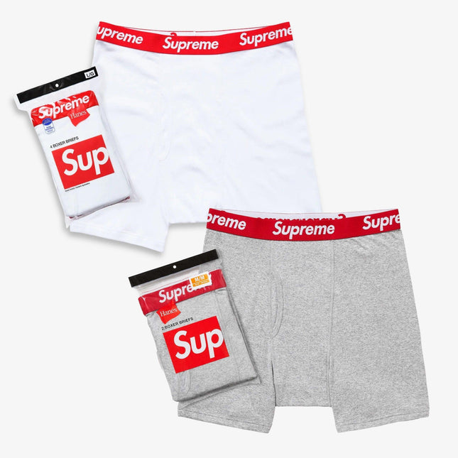 Supreme x Hanes Boxer Briefs (Full Pack of Each) White and Heather Grey | SOLE SERIOUSS [1]