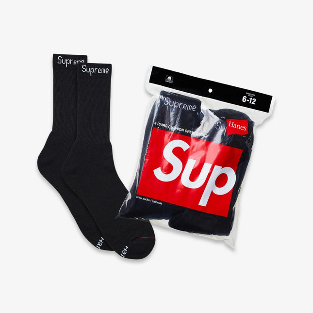 Supreme x Hanes Crew Socks (4 Pack) Black (FW16) - SOLE SERIOUSS (1)