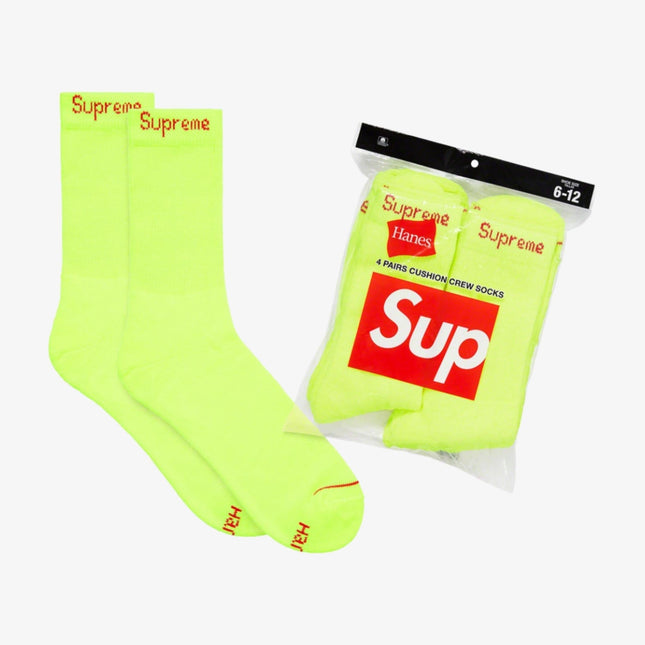 Supreme x Hanes Crew Socks (4 Pack) Fluorescent Yellow (SS23) - SOLE SERIOUSS (1)