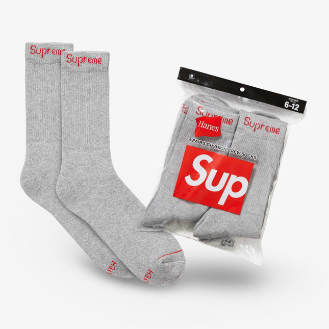 Supreme x Hanes Crew Socks (4 Pack) Heather Grey SS24 - SOLE SERIOUSS (1)