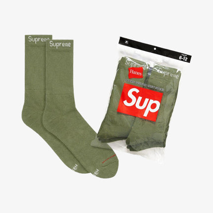 Supreme x Hanes Crew Socks (4 Pack) Olive (SS22) (2022) - SOLE SERIOUSS (1)