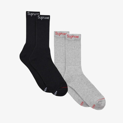 Supreme x Hanes Cushion Crew Socks (1 Single Pair of Each Socks) Black and Heather Grey | SOLE SERIOUSS [1]