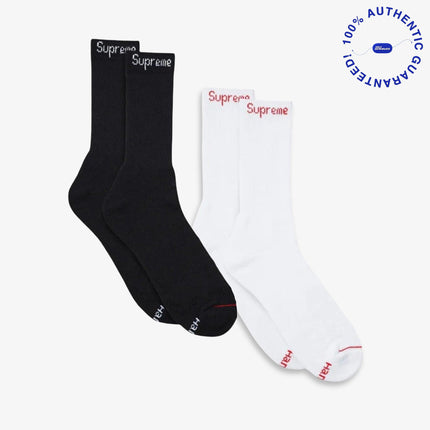 Supreme x Hanes Cushion Crew Socks (1 Single Pair of Each Socks) Black and White | SOLE SERIOUSS [1]
