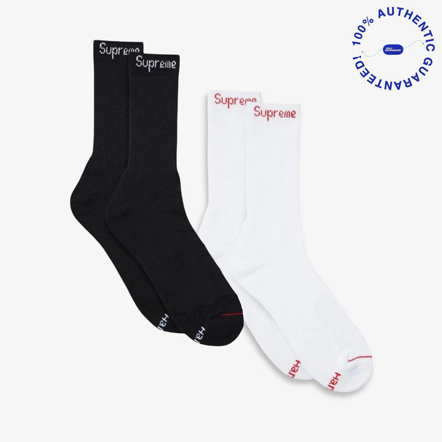 Supreme x Hanes Cushion Crew Socks (1 Single Pair of Each Socks) Black and White | SOLE SERIOUSS [1]