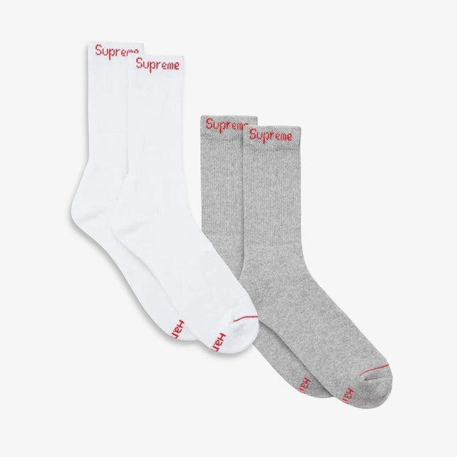 Supreme x Hanes Cushion Crew Socks (1 Single Pair of Each Socks) White and Heather Grey | SOLE SERIOUSS [1]
