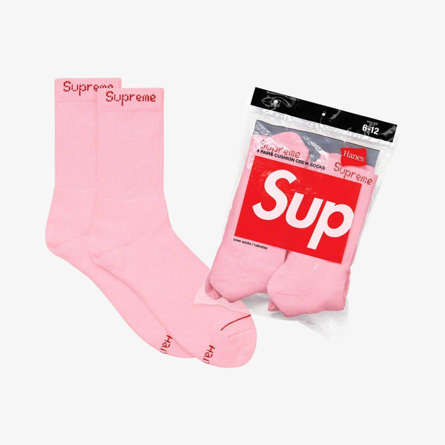 Supreme x Hanes Cushion Crew Socks (4 Pack) Pink (FW21) | SOLE SERIOUSS [1]