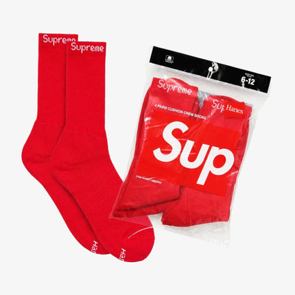 Supreme x Hanes Cushion Crew Socks (4 Pack) Red | SOLE SERIOUSS [1]