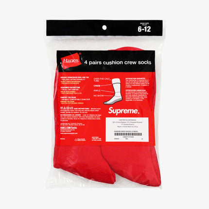 Supreme x Hanes Cushion Crew Socks (4 Pack) Red | SOLE SERIOUSS [4]