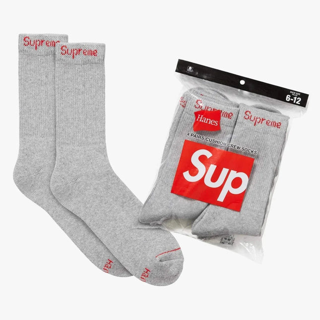 Supreme x Hanes Cushion Crew Socks (Full Pack) Heather Grey | SOLE SERIOUSS [1]
