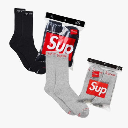 Supreme x Hanes Cushion Crew Socks (Full Pack of Each) Black and Heather Grey | SOLE SERIOUSS [1]