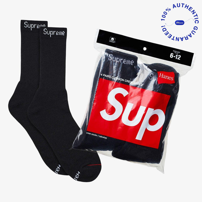 Supreme x Hanes Cushion Crew Socks (Full Pack) Black | SOLE SERIOUSS [1]