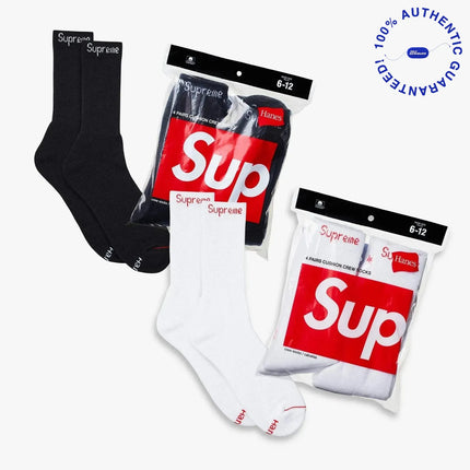 Supreme x Hanes Cushion Crew Socks (Full Pack of Each) Black and White | SOLE SERIOUSS [1]