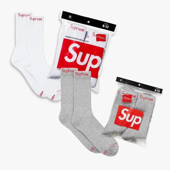 Supreme x Hanes Cushion Crew Socks (Full Pack of Each) White and Heather Grey | SOLE SERIOUSS [1]