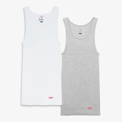 Supreme x Hanes Tagless Tank Top (1 Single Tank Top of Each) White and Heather Grey | SOLE SERIOUSS [1]