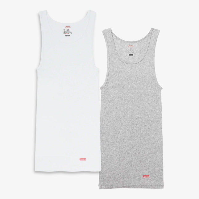 Supreme x Hanes Tagless Tank Top (1 Single Tank Top of Each) White and Heather Grey | SOLE SERIOUSS [1]