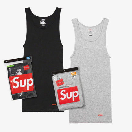 Supreme x Hanes Tagless Tank Tops (Full Pack of Each) Black and Heather Grey | SOLE SERIOUSS [1]