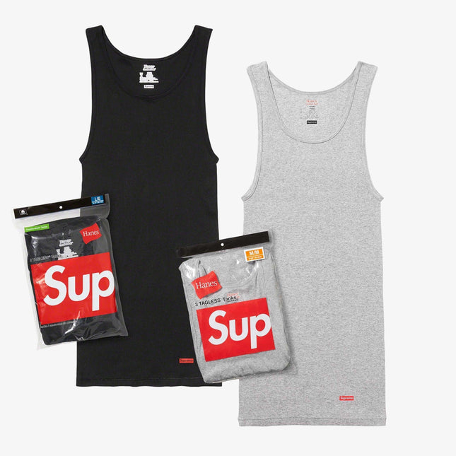 Supreme x Hanes Tagless Tank Tops (Full Pack of Each) Black and Heather Grey | SOLE SERIOUSS [1]