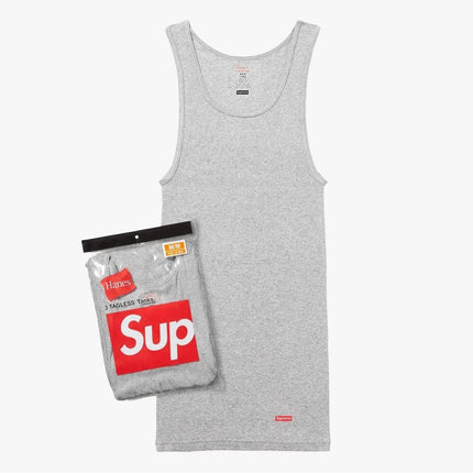 Supreme x Hanes Tagless Tank Tops (Full Pack of Each) Black and Heather Grey | SOLE SERIOUSS [3]