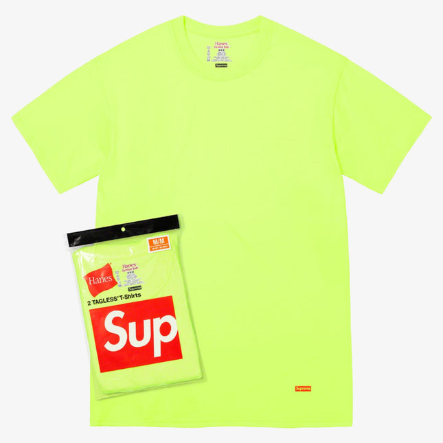 Supreme x Hanes Tagless Tees (2 Pack) Fluorescent Yellow SS23 - SOLE SERIOUSS (1)