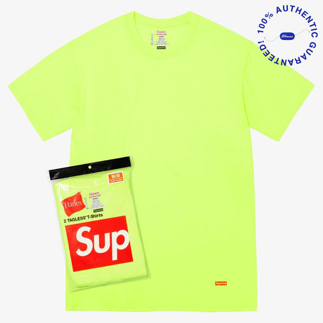 Supreme x Hanes Tagless Tees (Full Pack of 2) Fluorescent Yellow (SS23) | SOLE SERIOUSS [1]