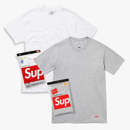 Supreme x Hanes Tagless Tees (Full Pack of Each) White and Heather Grey | SOLE SERIOUSS [1]