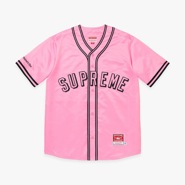 Supreme x Mitchell & Ness Satin Baseball Jersey Pink (SS23) - SOLE SERIOUSS (1)