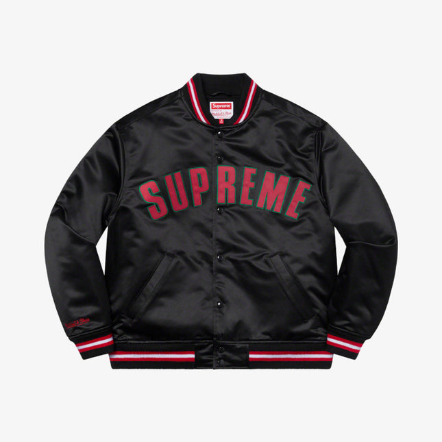 Supreme x Mitchell & Ness Satin Varsity Jacket Black (SS21) - SOLE SERIOUSS (1)