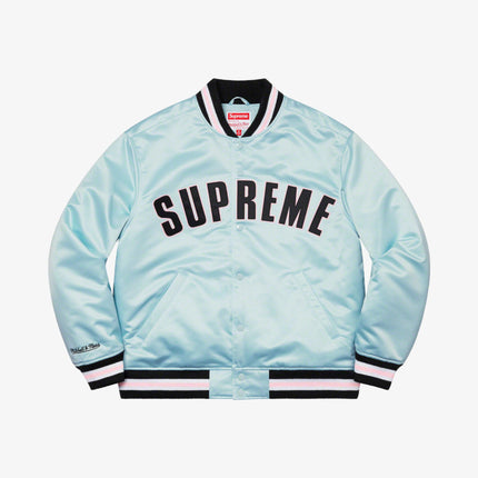 Supreme x Mitchell & Ness Satin Varsity Jacket Light Blue (SS21) - SOLE SERIOUSS (1)