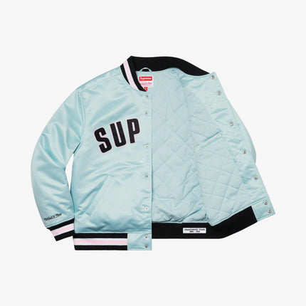 Supreme x Mitchell & Ness Satin Varsity Jacket Light Blue (SS21) - SOLE SERIOUSS (2)