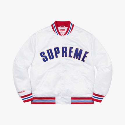 Supreme x Mitchell & Ness Satin Varsity Jacket White (SS21) - SOLE SERIOUSS (1)