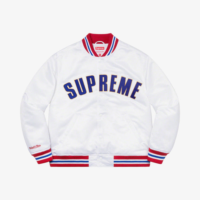 Supreme x Mitchell & Ness Satin Varsity Jacket White (SS21) - SOLE SERIOUSS (1)