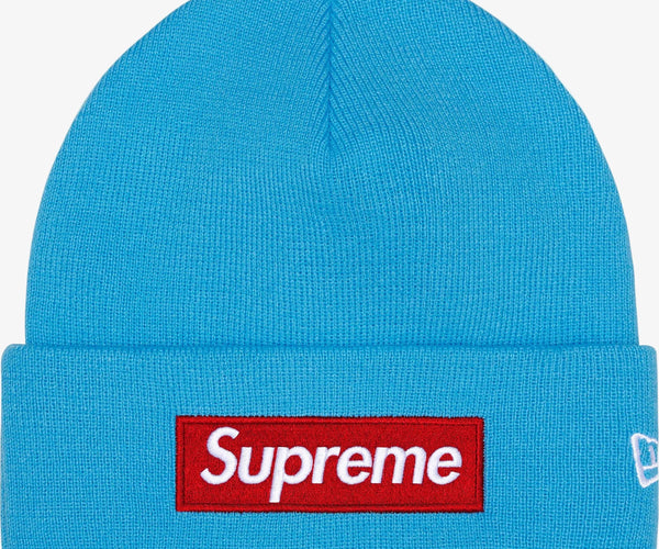 Supreme x New Era Beanie 'Box Logo' Cyan Blue / Red (FW25) – SOLE