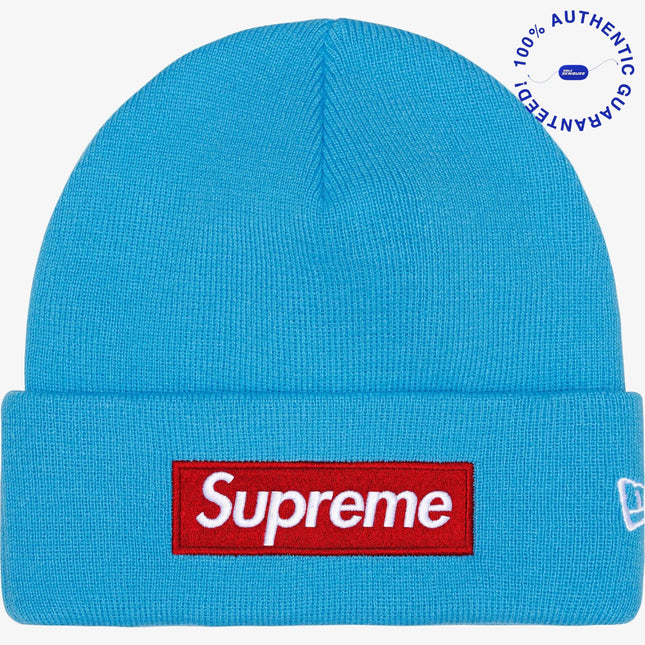 Supreme x New Era Beanie 'Box Logo' Cyan Blue / Red (FW25) | SOLE SERIOUSS [1]