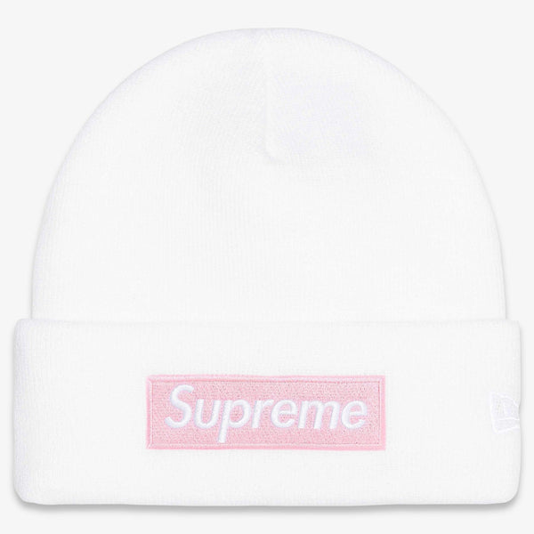 Supreme x New Era Beanie 'Box Logo' White / Pink (FW25) – SOLE