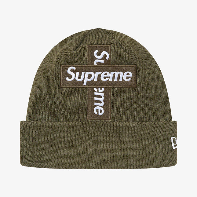 Supreme x New Era Beanie 'Cross Box Logo' Light Olive (FW20) - SOLE SERIOUSS (1)