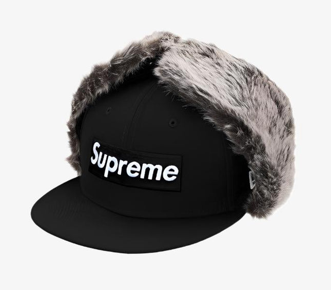 Supreme x New Era Earflap Fitted Hat 'Box Logo' Black (FW19) - SOLE SERIOUSS (1)