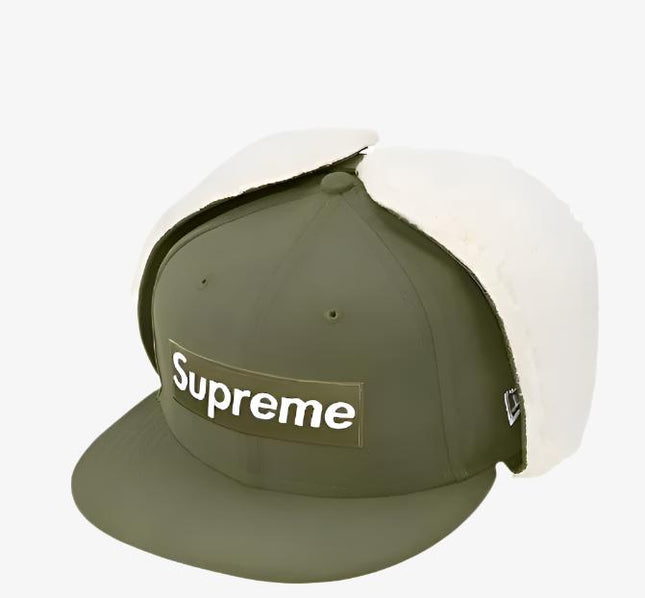 Supreme x New Era Earflap Fitted Hat 'Box Logo' Olive (FW21) - SOLE SERIOUSS (1)