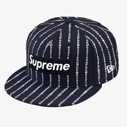 Supreme x New Era Fitted Hat 'Text Stripe' Navy (SS19) - SOLE SERIOUSS (1)