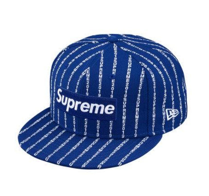 Supreme x New Era Fitted Hat 'Text Stripe' Royal SS19 - SOLE SERIOUSS (1)