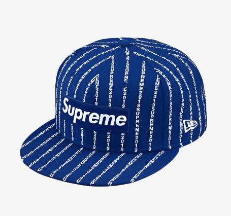 Supreme x New Era Fitted Hat 'Text Stripe' Royal (SS19) - SOLE SERIOUSS (1)