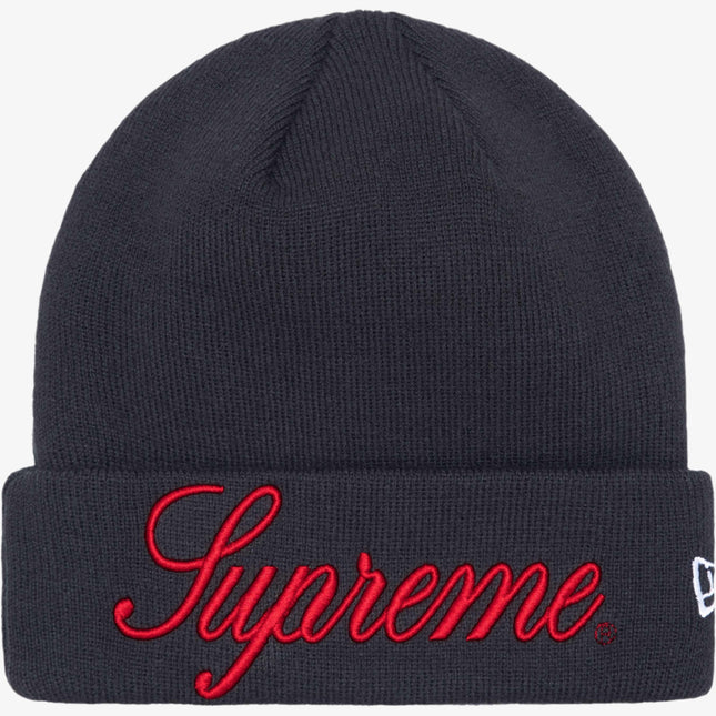 Supreme x New Era Script Beanie Navy (FW24) - SOLE SERIOUSS (1)